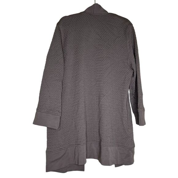 Caroline Rose Open Front Sweater Women's Size Medium Grey Pockets Long Midi Text - Picture 2 of 5